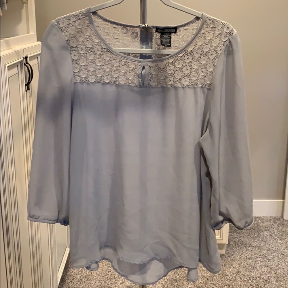 Gray Lace Detail Blouse